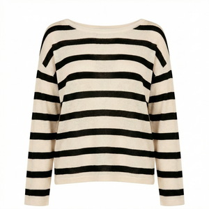 Maglione da Donna OEM in Misto Cotone e Nylon <span class=keywords><strong>a</strong></span> Righe <span class=keywords><strong>con</strong></span> Spalle Scivolate, Collo Tondo e Maniche Lunghe - Product Image 2