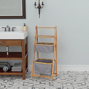 Foldable Bamboo Storage Shelving Laundry <b>Baskets</b> Tiered Organizer - Product Image 6