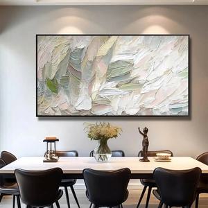 Peinture à l'huile abstraite texturée rose et verte faite à la main, art mural, toile de peinture à l'huile, texture 3D, art abstrait minimaliste esthétique - Product Image 5