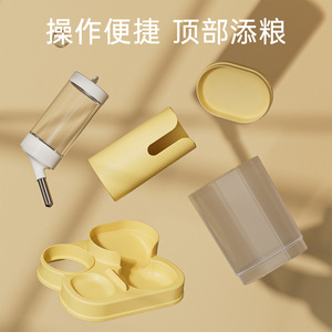 เครื่องให้อาหารหนูแฮมสเตอร์อัตโนมัติพร้อมที่จ่ายน้ำและชามอาหารสำหรับสัตว์เลี้ยงขนาดเล็ก วัสดุ PP สีเหลือง - Product Image 5