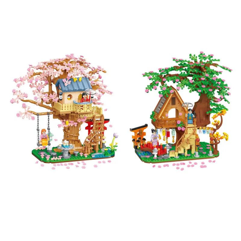 Nuovi arrivi creativo assemblato MOC compatibile Mini Brick Toys Sakura Tree House Building Blocks For Kid