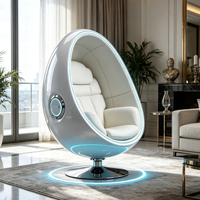 Fauteuil lounge futuriste en fibre de verre en forme d'œuf avec éclairage d'ambiance LED et revêtement blanc pour l'intérieur de la maison moderne