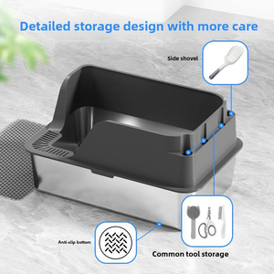 Lettiera per Gatti Moderna Grande Semi-Chiusa Design Aperto Facile da Pulire Antispruzzo in Acciaio Inox 80L Pulizia Automatica - Product Image 4