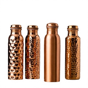 Traditional Copper <b>Water</b> <b>Bottle</b> <b>1L</b> Hammered Design Portable Travel Flask With Lid Minimalist Style - Product Image 1