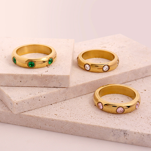 Lanzminos — bague en acier inoxydable pour femmes, bijou fin rose clair, pierre d'été sans polissage - Product Image 3