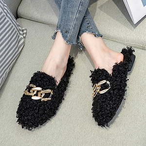 Femmes hiver laine d'agneau appartements <span class=keywords><strong>Mules</strong></span> Femme chaîne décor peluche bouclés fourrure fourrure moelleux mocassins pantoufles - Product Image 6