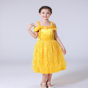 <span class=keywords><strong>Cosplay</strong></span> di Halloween bambine con volant sulle spalle Belle principessa vestire festa di compleanno paillettes principessa bella abito - Product Image 6