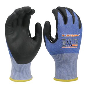 Guantes de Trabajo de Seguridad MaxiTough Personalizados de Nitrilo Azul de 18G, Resistentes al Aceite, Antideslizantes, Anticorte, En388 4X43D para Hombre - Product Image 1
