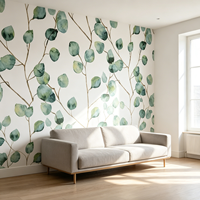 Papier peint botanique frais à l'eucalyptus, autocollant mural amovible en forme de feuille d'aquarelle, pour la décoration de la chambre d'enfant et de la chambre à coucher, PVC