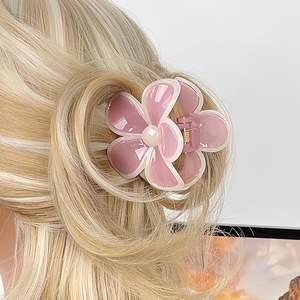 Pinza para el pelo de 8 cm con estampado UV, diseño de flor de hibisco, en colores surtidos, accesorio para el cabello para niñas - Product Image 4