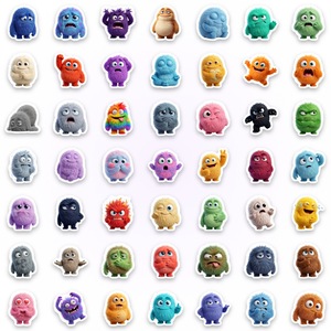 New 50 <b>Sheets</b> Set of Fun Plush Little Monster Stickers, Cute Emotion Expression Journal Collage Decorative Stickers - Product Image 4
