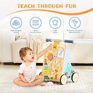 Déambulateur bébé avec roulettes et freins 2026 – Chariot de marche en bois double face multi-activités - Product Image 2