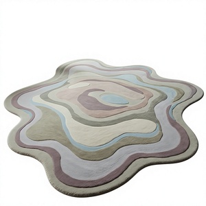 Tapis d'intérieur moderne en laine tuftée à la main, lavable, motif géométrique, poils ras, textiles indiens, design personnalisé pour salon - Product Image 1