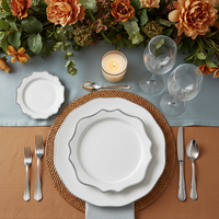 Service de vaisselle en céramique de luxe avec bordure argentée, 4 pièces, pour mariage, banquet, hôtel, restaurant, assiette ronde pour dîner, salade, dessert