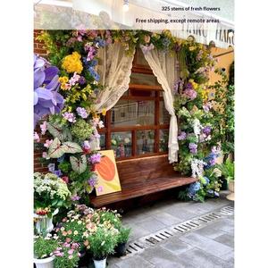 Décoration de scène de jardin Monet avec des roses artificielles, art floral, ensemble pour café, vitrine de magasin, paysage en plastique et soie - Product Image 6