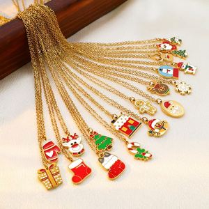 Collier en acier inoxydable avec pendentif cerf, bonhomme de neige et cloche, motif de personnage de dessin animé mignon, chaîne ras-du-cou pour femme, cadeau de Noël 2025 - Product Image 2