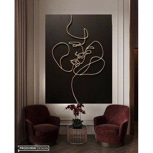 Dipinto a olio 3D con linee in rilievo dorate di volti di coppia |   Quadro su Tela Minimalista con Figura Astratta per Decorazione Camera da Letto e Hotel - Product Image 5