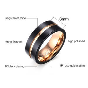 Fabrieksgemaakte ringen op maat, centraal gegroefd, 8 mm, roségoud, zwart, heren trouwringen, tungsten carbide - Product Image 6