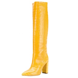 Bottes hautes pour femmes, taille 45, multicolores, à talons épais, en cuir de serpent, à bout pointu, longues, jusqu'au-dessus du genou - Product Image 3