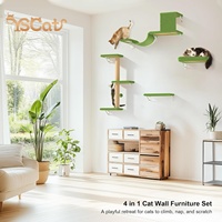 Ensemble de meubles muraux modernes 4 en 1 pour grands chats Mur d'escalade en bois avec griffoir en sisal et étagères murales en peluche