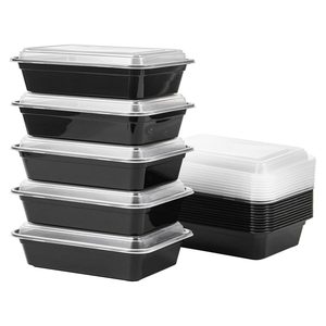 Boîte à lunch rectangulaire noire jetable en plastique, compatible micro-ondes, écologique, avec couvercle, 24 oz, sans BPA, pour préparation de repas et plats à emporter - Product Image 2