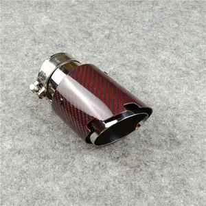In 2.5 ''Out 3.5'' Red Carbon Fiber Exhaust End Tip Pipe Muffler Coated Silver Stainless Steel For Universal (1pcs)