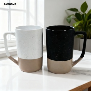 Chất lượng cao 16 oz cốc cà phê lớn hai màu lớn cao trà gốm cốc cà phê cốc vuông xử lý với màu trắng lốm đốm cho đồ uống - Product Image 2