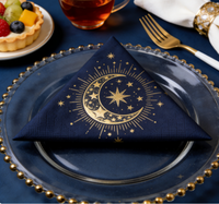 Serviettes de cocktail carrées en feuille d'or étoile et lune pour fête, écologiques, biodégradables, jetables