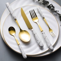 Ensemble de couverts en acier inoxydable avec manche en céramique marbrée, couteau, fourchette, cuillère à thé, pour cuisine, fête, camping, vaisselle de table
