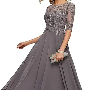 Chiffon Appliques Lange Party kleider Frau Für Hochzeiten Falten Vestido De Noche Elegante Mutter der Braut Kleider für die Hochzeit