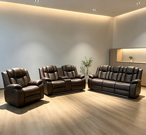 Sofá seccional reclinable eléctrico con carga USB, sofá con luz LED, conjunto de sofá convertible de cuero, sofá inteligente para el hogar - Product Image 1