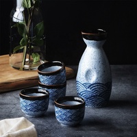 Ensemble de saké japonais en céramique, service à thé, tasse de service à thé, Carafe de luxe, motif des vagues de l'océan, coréen en porcelaine