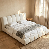 Lit en tissu crème avec rangement, style minimaliste populaire pour hôtel, ensemble de lit en bois pour usage domestique, cadre de lit king size 1,8 m à vendre
