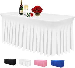 6ft Rectangle Custom <b>White</b> Stretch <b>Table</b> <b>Cloths</b> for Events Outdoor Wedding Spandex Party Ruffled <b>Table</b> Skirt - Product Image 1