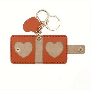 Cute Heart Shape Storage Case Pendant Mini Pu Leather Picture Holder Bag Charms Photo Keeper Keychain for <b>Memory</b> & <b>Gift</b> - Product Image 4