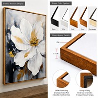 Peinture à l'huile panoramique artisanale sur toile, fleurs dorées et blanches, texture impasto 3D, pour décoration murale de hall de luxe