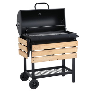 Parrilla de <span class=keywords><strong>Carbón</strong></span> Grande y Moderna de Hierro para Exteriores con Mesas Laterales, <span class=keywords><strong>Ruedas</strong></span>, Carrito Portátil, Ahumador para Patio, Jardín y Cocina - Product Image 2