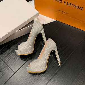 2023 Summer Collection Waterproof <b>Platform</b> Fish Mouth Single High Heel Ultra High Heel Patent Leather Height Increasing - Product Image 3