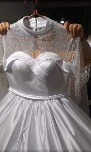2023 Dubai árabe cuello alto satén vestido de novia vestidos de novia cristales brillantes con cuentas de talla grande vestidos de novia de manga larga - Product Image 4