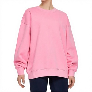 Women Oversized Crew <b>Neck</b> Sweatshirts Solid Pink Drop Shoulder Full Sleeve Cotton Hoodies & Sweatshirts - Product Image 1