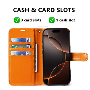 Étui portefeuille à rabat en cuir PU pour iPhone 11 12 13 14 15 16 17 18, avec fentes pour cartes, support et dragonne, antichoc - Product Image 4
