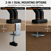 Support de moniteur et d'ordinateur portable en acier robuste à double bras articulé avec double base de fixation