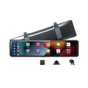 3 Cams Ahd 1080P Record 12Inch Touchscreen Spiegel Auto Dvr Met Wifi Gps Functie Draadloze Carplay 128G Kaart