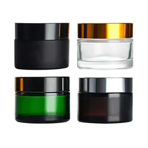 Nieuw Product 5G 10G 15G 30G 50G 100G Matte Black Clear Amber Glas Crème pot Met Goud Zwart Sliver Aluminium Cap