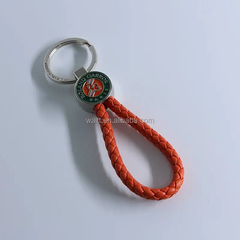 พวงกุญแจโลโก้โลหะ 3D ทอหนังสีส้มพร้อมแหวนสแตนเลส