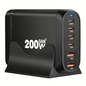 Chargeur USB C GaN 200W, USB Type C 4C2A, station de charge rapide, 100W 20W 18W PD, chargeur de bureau pour ordinateur portable, téléphone portable - Product Image 3