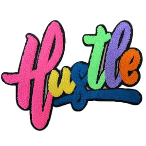 Parches personalizados grandes termoadhesivos y bordados con corte láser, logotipo Hustle, letras de chenilla termoadhesivas y para coser, parches Hustle - Product Image 3