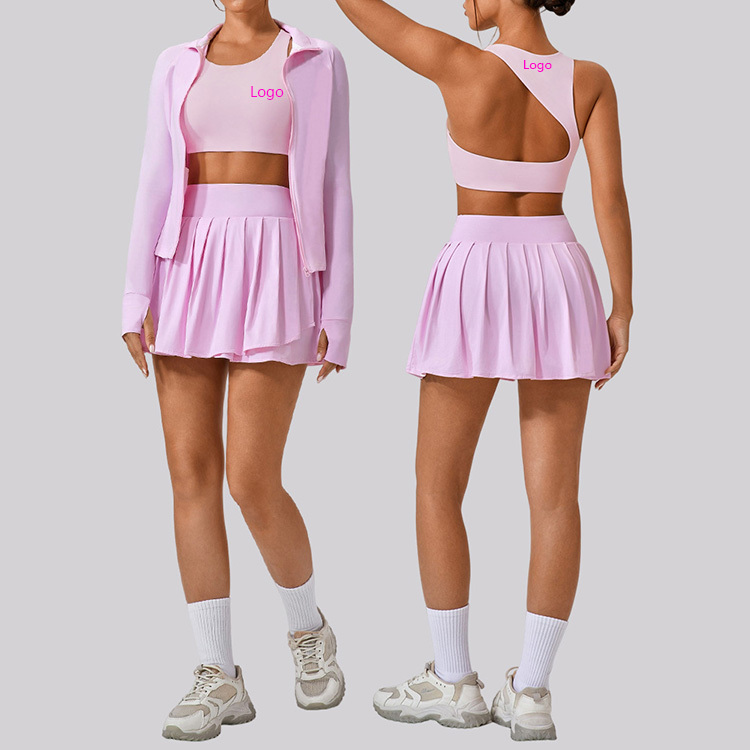 Women's Slim Elastic Yoga Fitness Pleated Skirt Sports Running Jacket Yoga Set