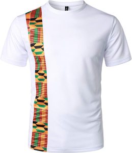 T-shirt noir pour hommes à impression Kente africaine à barre verticale personnalisée T-shirt tricoté en tissu polyester de haute qualité T-shirt à impression numérique - Product Image 3
