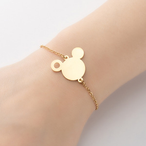 Abalorio ajustable de acero inoxidable chapado en oro de 18K para <span class=keywords><strong>mujer</strong></span>, pulsera de plata sin deslustre, con cabeza de Mickey y <span class=keywords><strong>Minnie</strong></span> Mouse, joyería para <span class=keywords><strong>mujer</strong></span> - Product Image 4